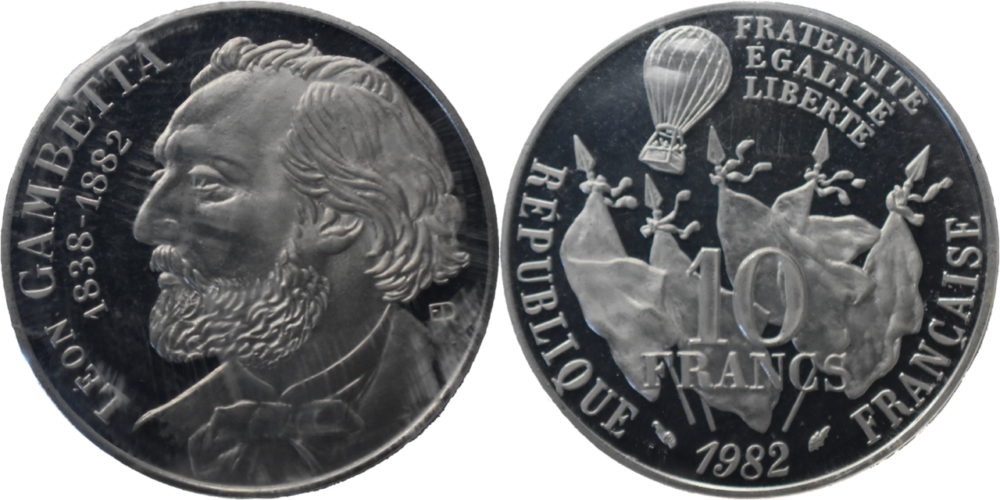 Piéfort 10 francs Gambetta 1982 argent droit et revers