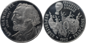 Piéfort 10 francs Gambetta 1982 argent droit et revers