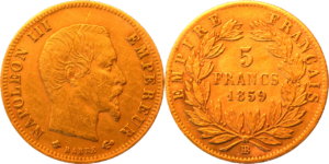 5 francs or Napoléon III 1859 BB TTB droit et revers