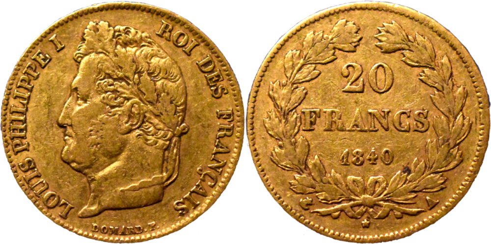 20 francs Louis-Philippe I 1840 A TTB droit et revers