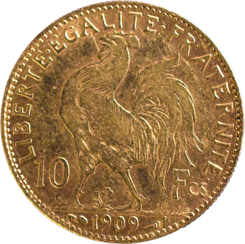 10 francs coq 1909 TTB revers