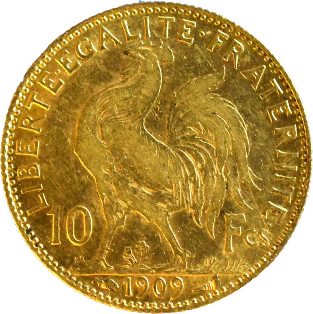 10 francs coq 1909 TTB revers