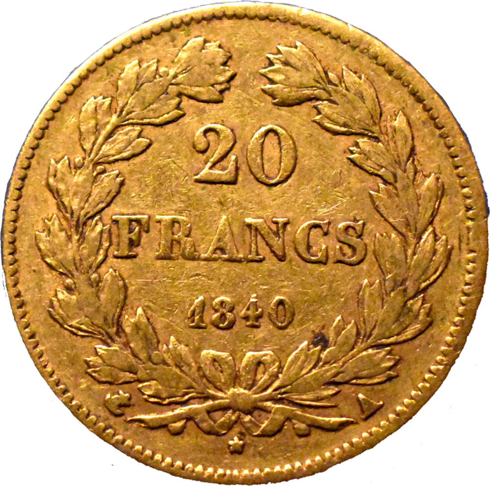 20 francs Louis-Philippe I 1840 A TTB revers