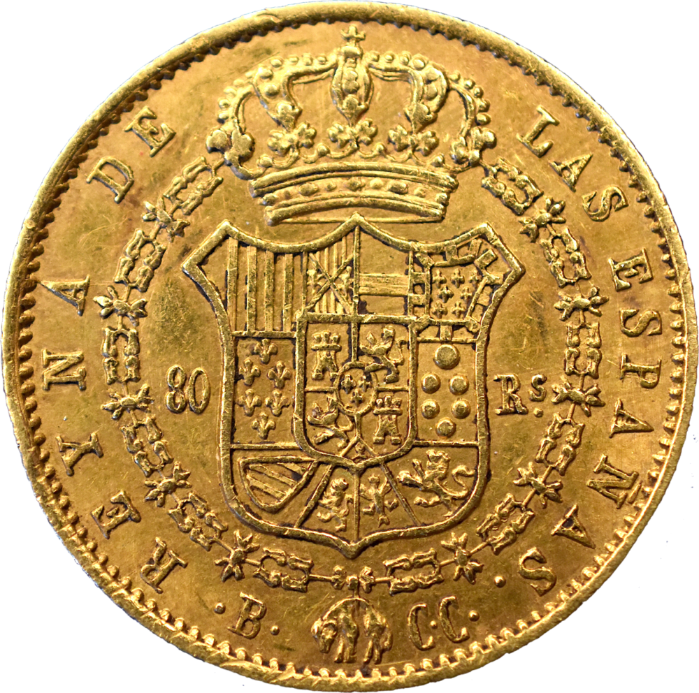 80 Reales Isabelle II 1842 Barcelone TTB revers