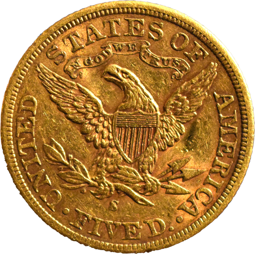 5 dollars 1901 San Francisco TTB half eagles revers