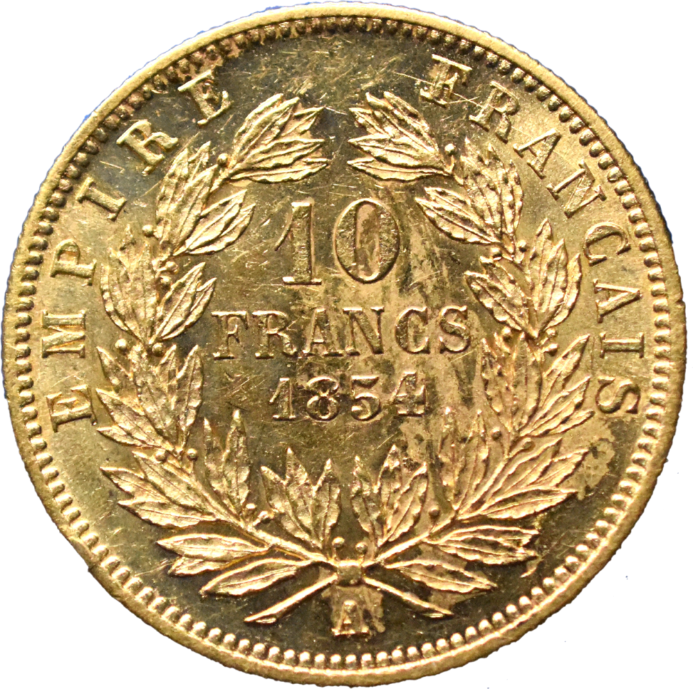 10 francs Napoléon III petit module 1854 A TTB+ revers