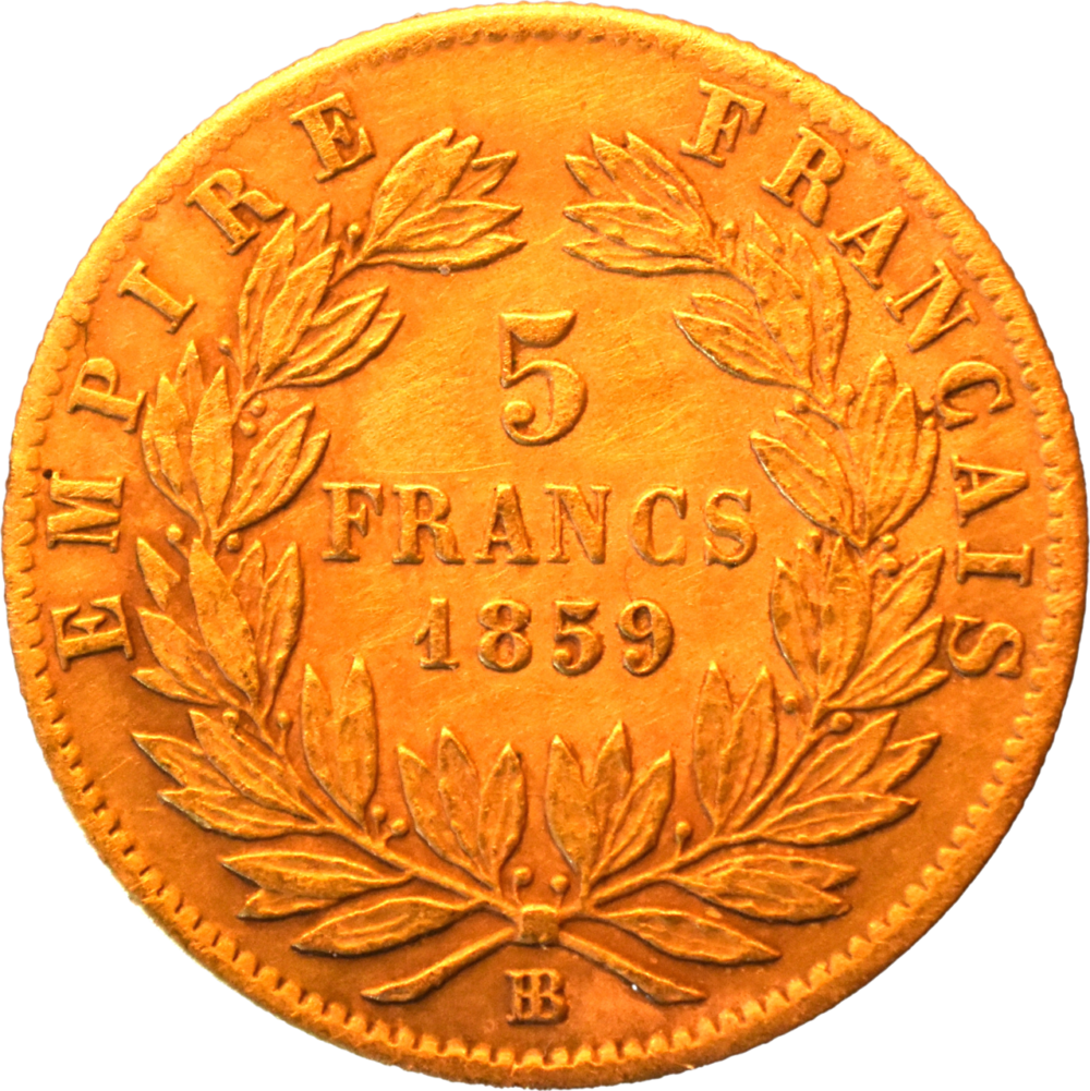 5 francs or Napoléon III 1859 BB TTB revers