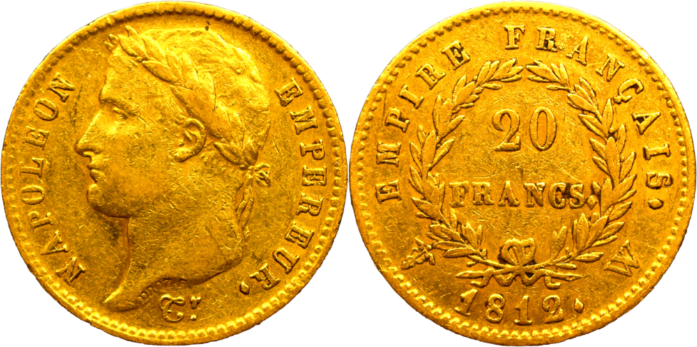 20 francs Napoléon 1812 W TTB droit et revers