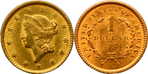 1 dollar or 1851 Philadelphie SPL MS63 droit et revers