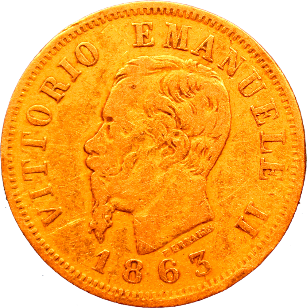 10 lire Vittorio Emanuele II 1863 TB droit