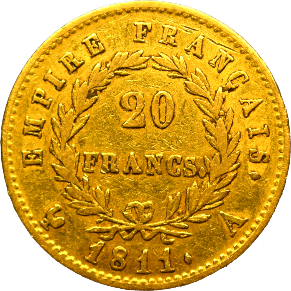 20 francs Napoléon 1811 A TTB revers