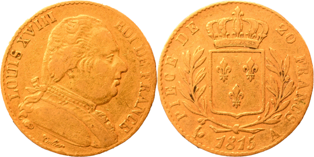 20 francs Louis XVIII 1815 A droit et revers