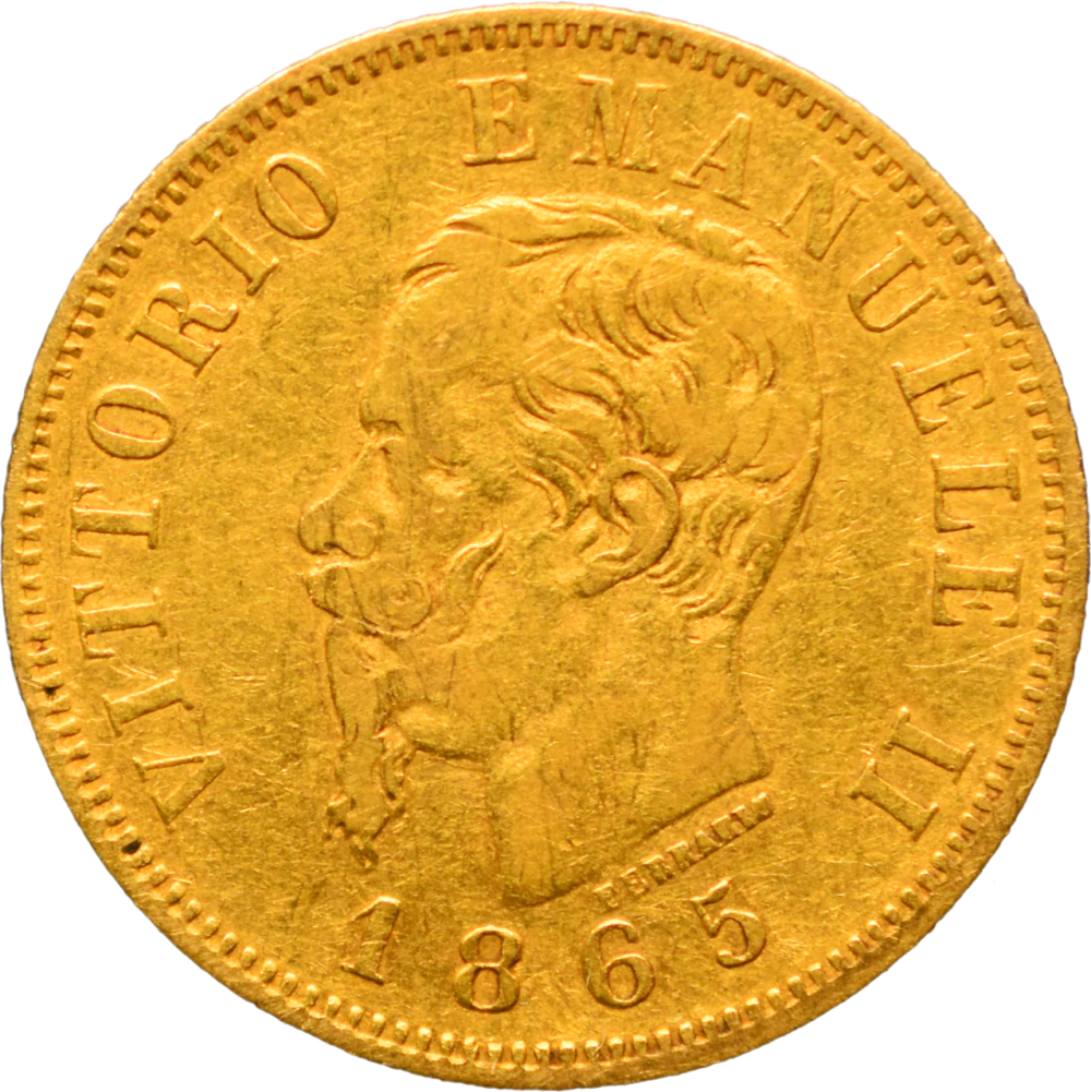 10 lire Vittorio Emanuele II 1865 TB+ droit