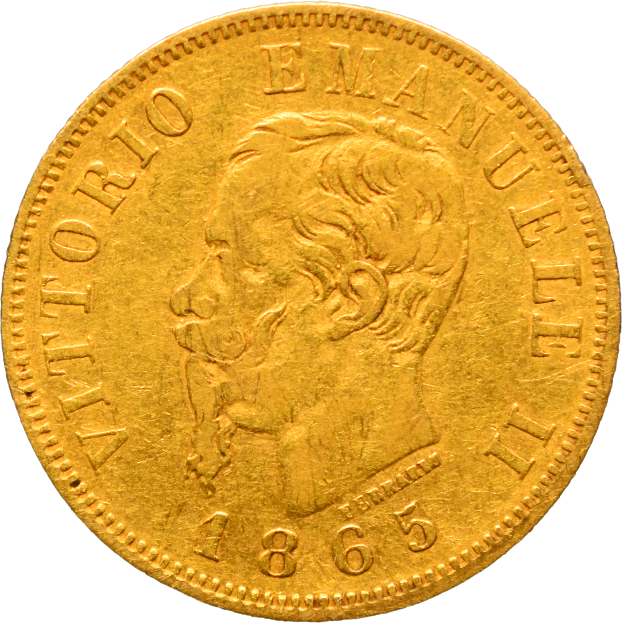 10 lire Vittorio Emanuele II 1865 TB+ droit