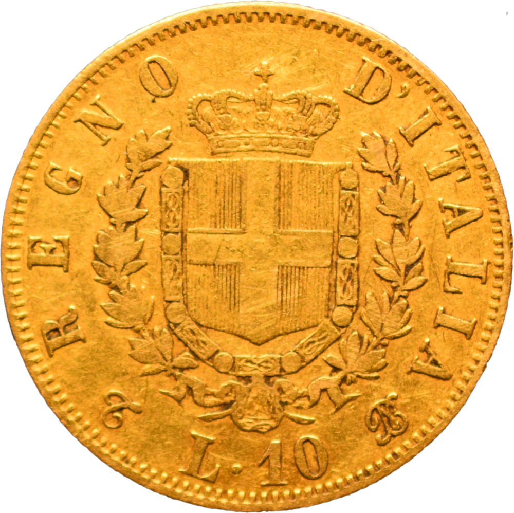 10 lire Vittorio Emanuele II 1865 TB+ revers