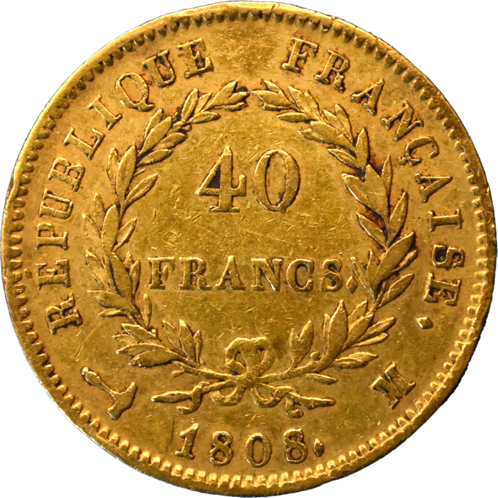 40 francs Napoléon Ier 1808 M TTB fautée revers