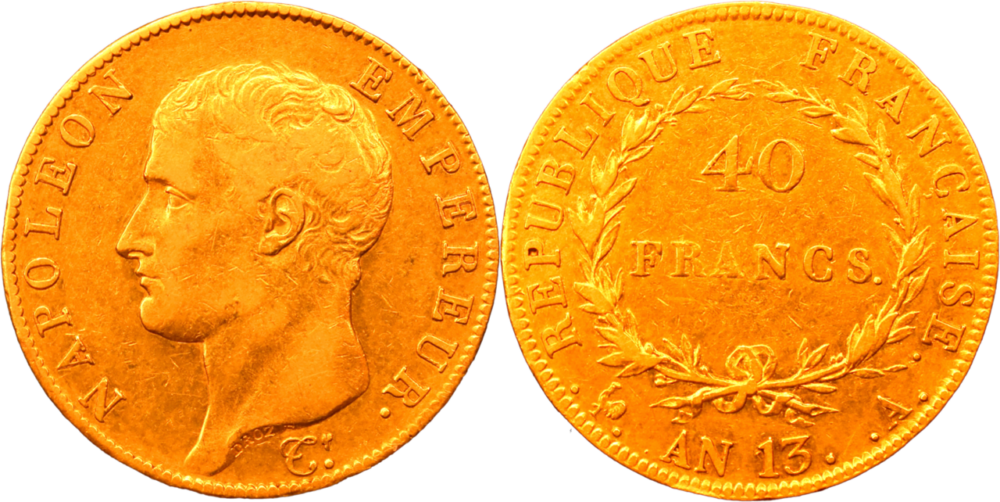 40 francs Napoléon Ier An13 A TTB droit et revers