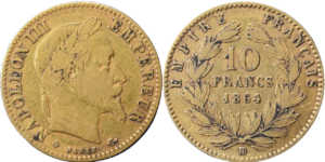 10 francs Napoléon III 1864 Grand BB TB droit et revers