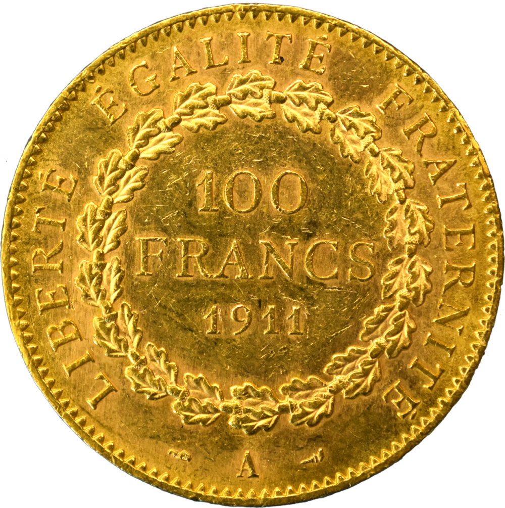 100 francs Or Génie 1911 TTB+ A revers