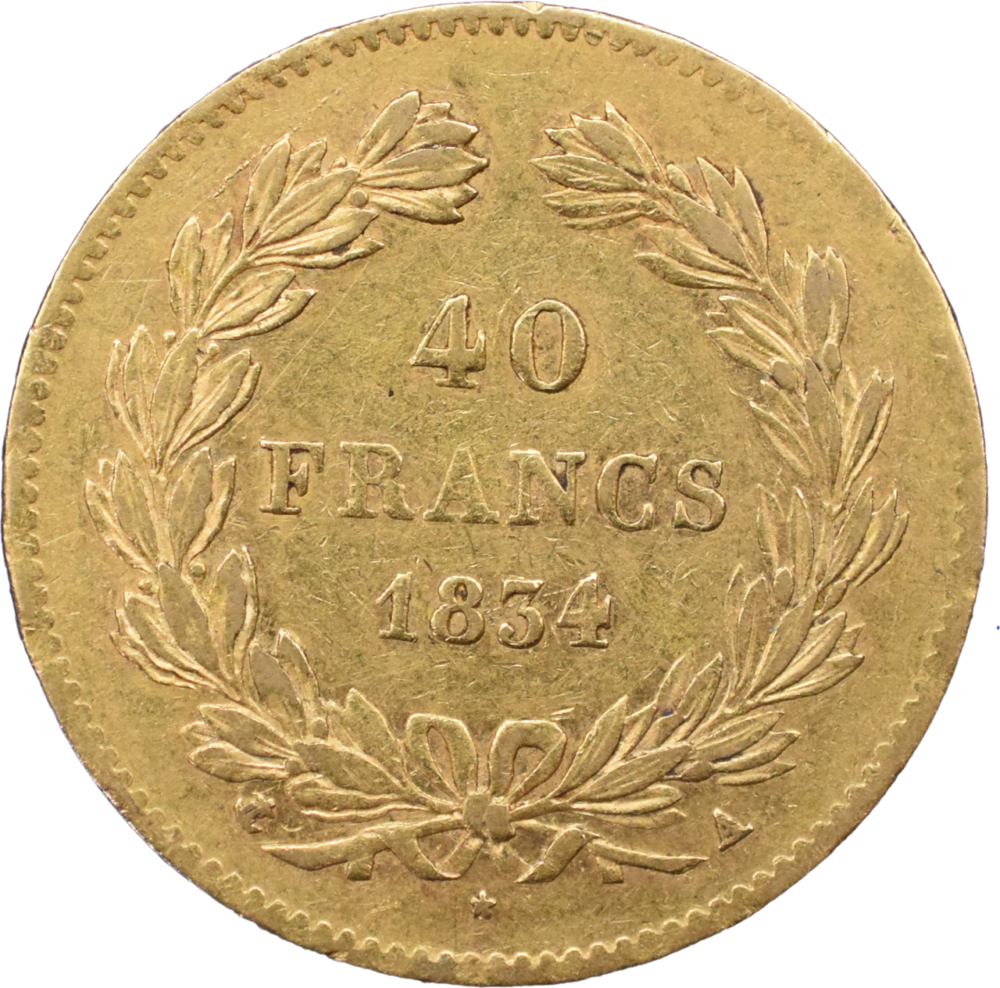 40 francs Louis-Philippe I 1834 A TB+ revers