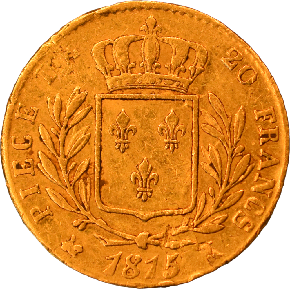 20 francs Louis XVIII 1815 K TB fautée revers