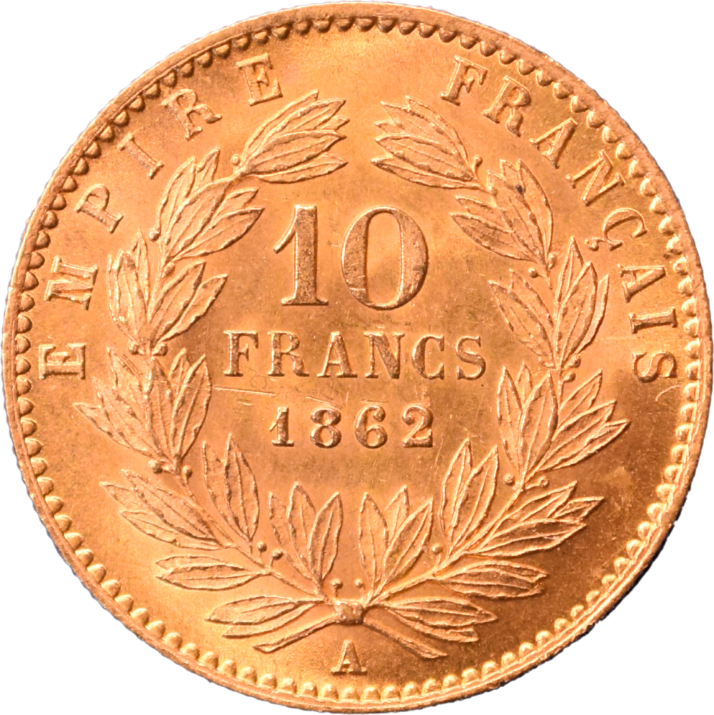 10 francs Napoléon III 1862 A SUP revers