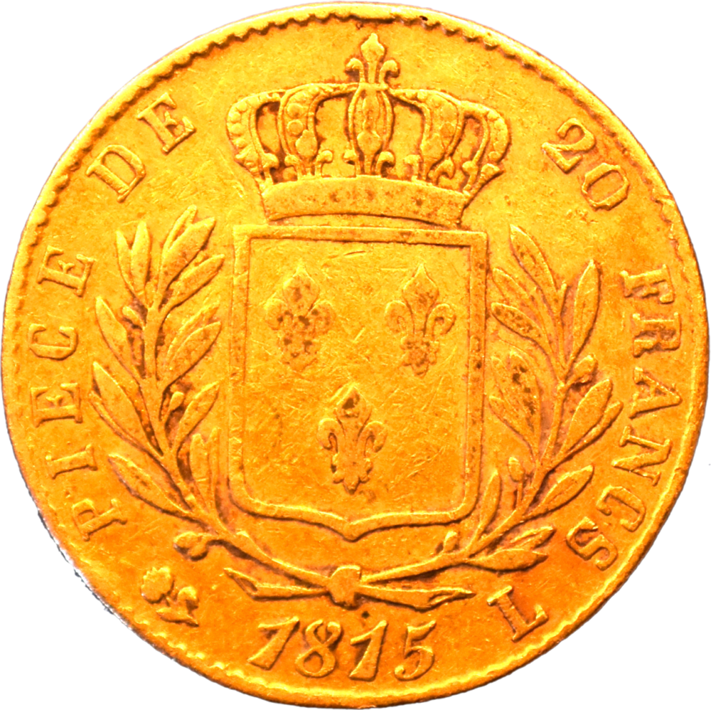 20 francs Louis XVIII 1815 L TB+ revers