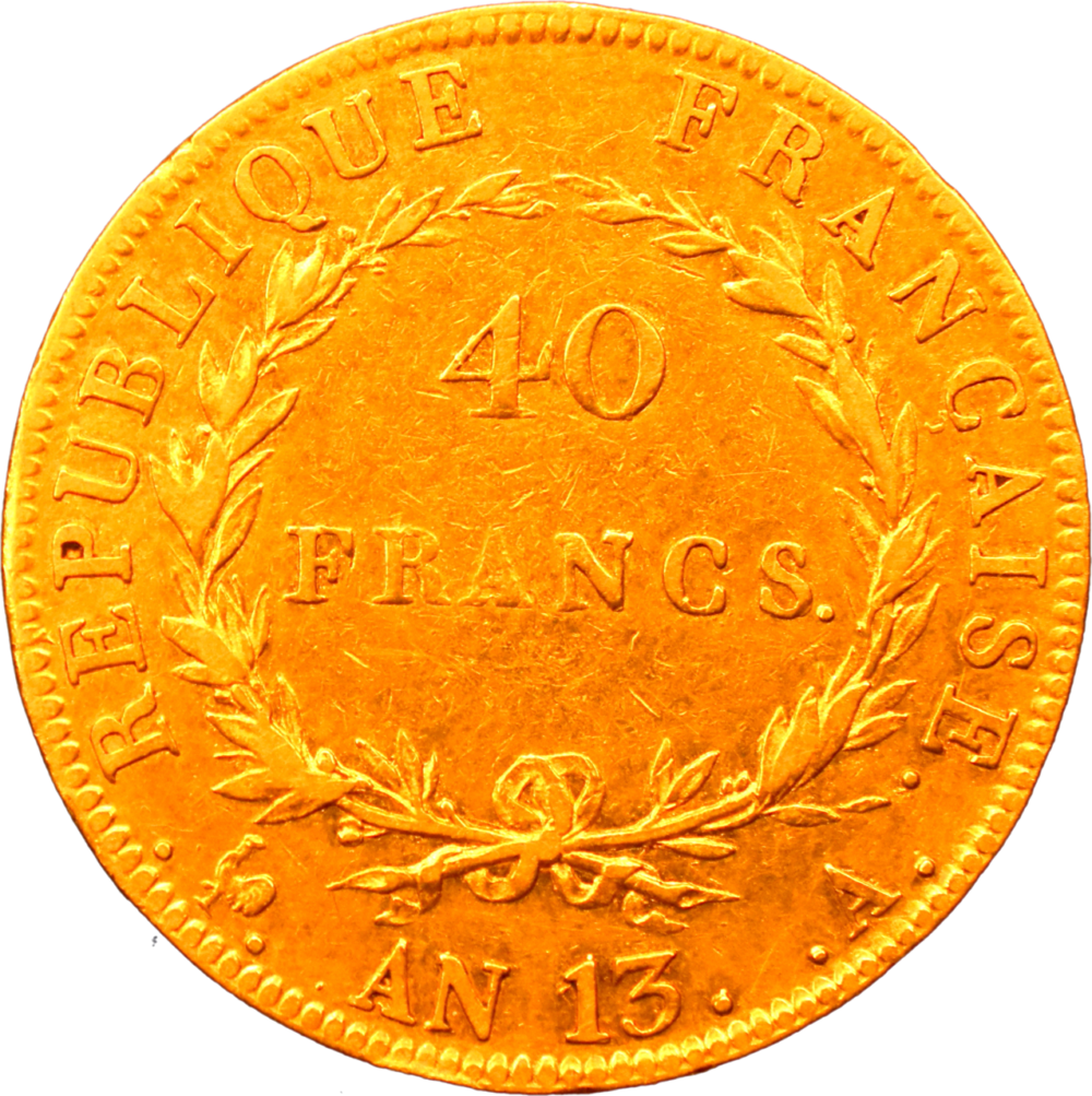 40 francs Napoléon Ier An13 A TTB revers