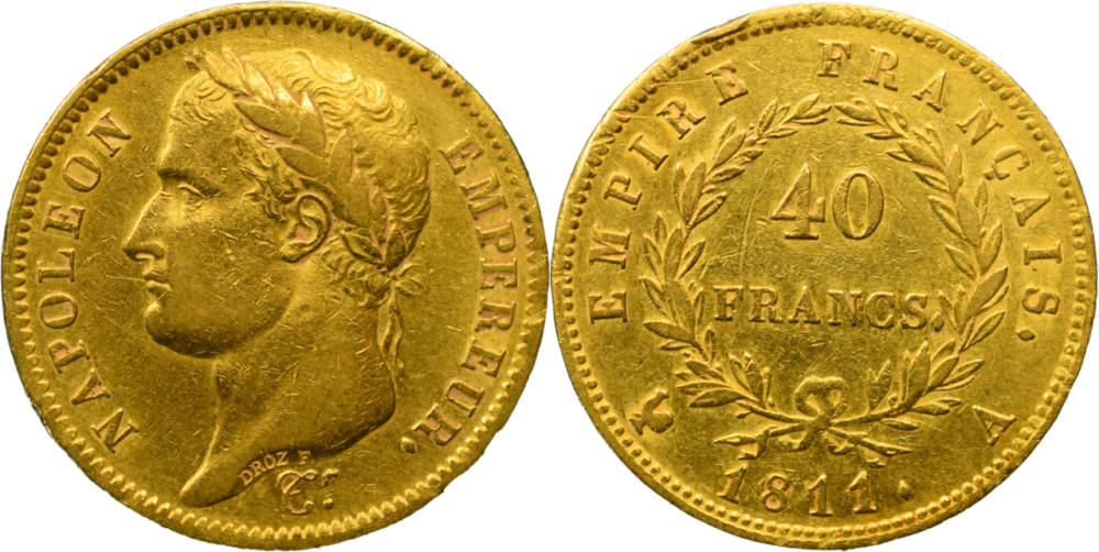 40 francs Napoléon Ier 1811 A TTB droit et revers