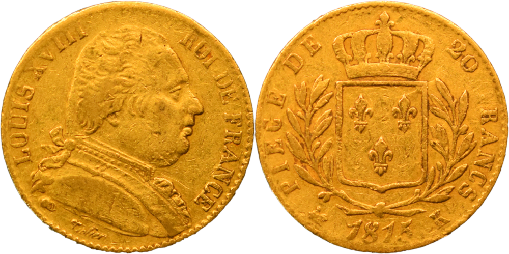 20 francs Louis XVIII 1815 K TTB droit et revers