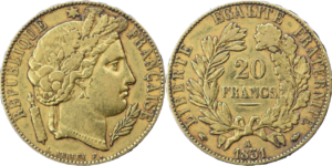 20 francs Cérès 1851 A sans point dans la signature TTB droit et revers