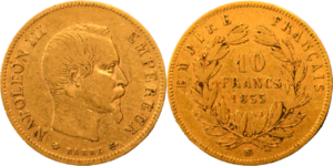 10 francs Napoléon III 1855 BB TB+ R3 droit et revers