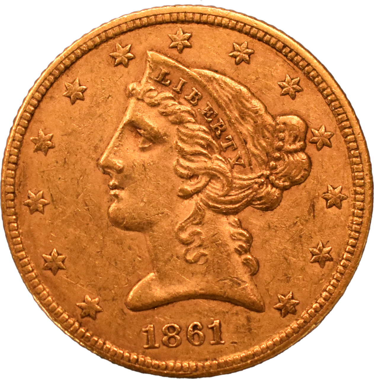 5 dollars 1861 Philadelphie TTB half eagle droit