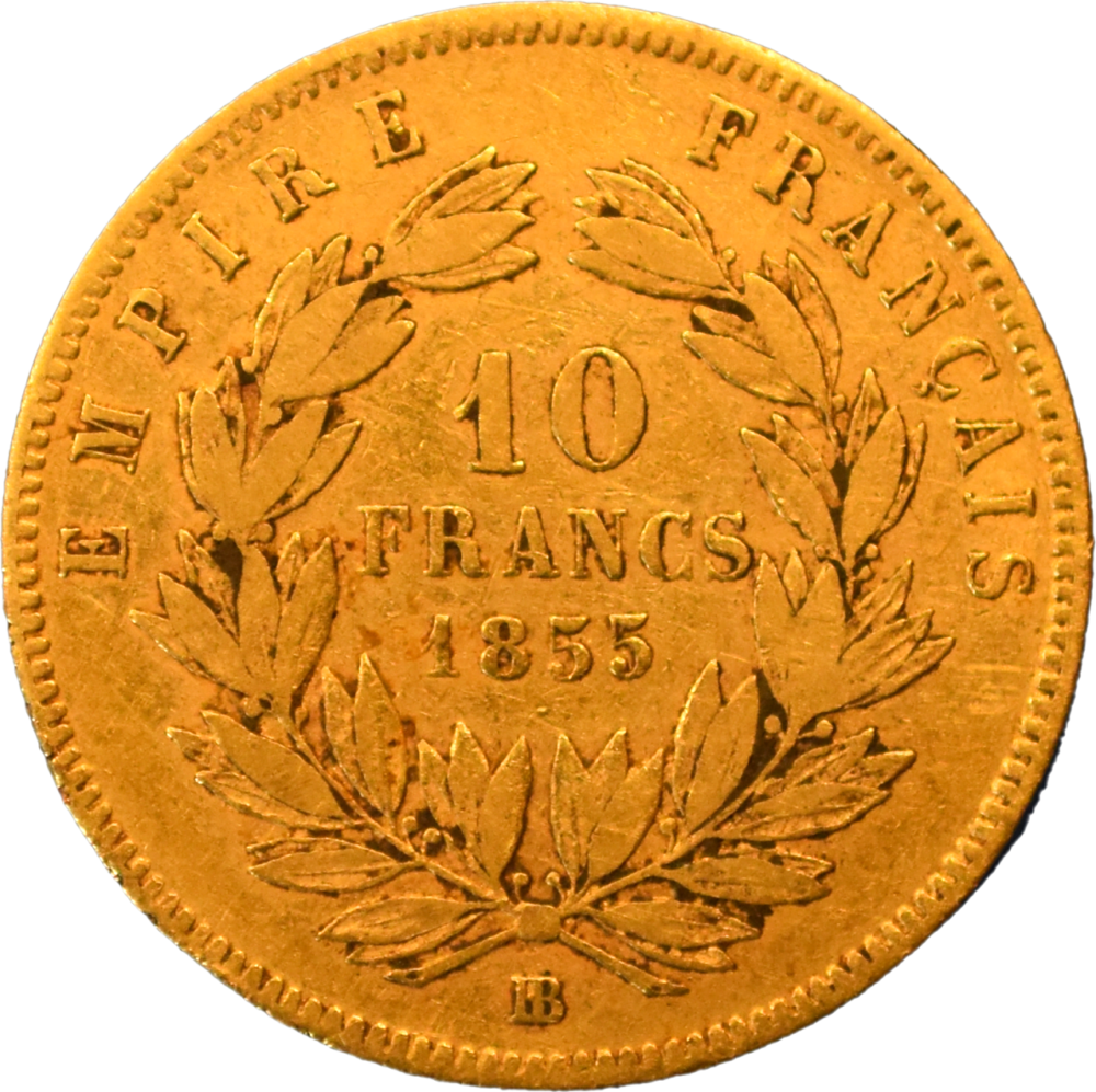 10 francs Napoléon III 1855 BB TB+ R3 revers