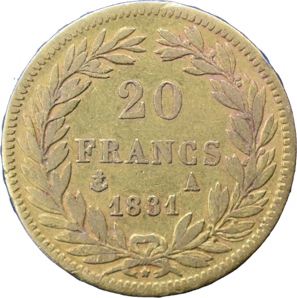 20 francs Louis-Philippe 1831 A TTB revers