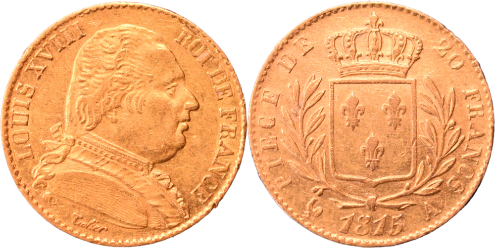 20 francs Louis XVIII 1815 A droit et revers