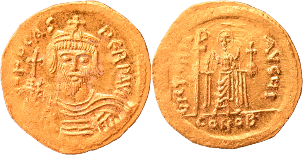 Solidus de Phocas TTB+ 607-609 droit et revers