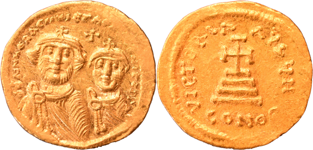 Solidus d’Héraclius et Héraclius Constantin TTB+ 629-631 droit et revers