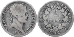 2 francs Napoléon 1812 A B+ droit et revers