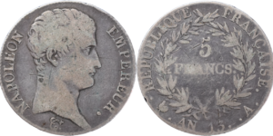 5 francs Napoléon Empereur AN 13 A (1804/5) B+droit et revers