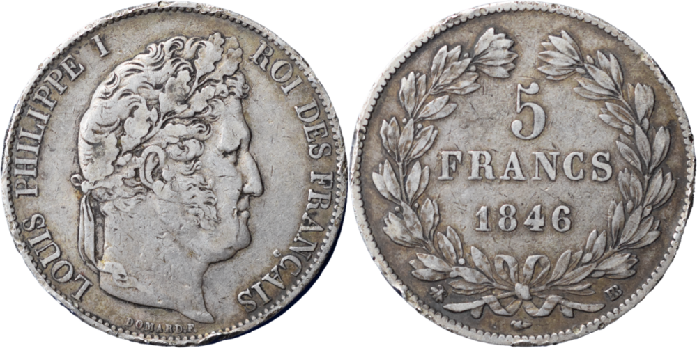 5 francs 1846 BB Louis-Philippe I droit et revers