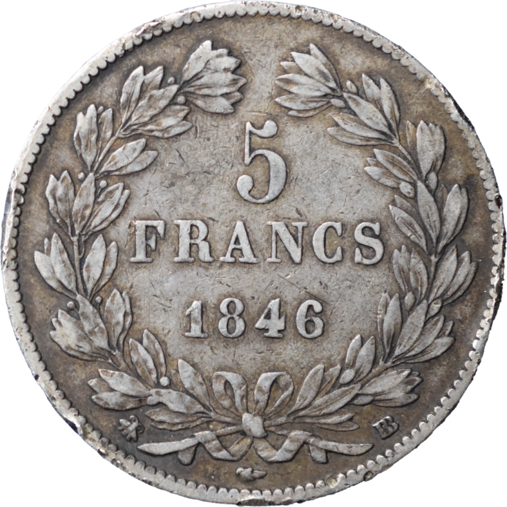 5 francs 1846 BB Louis-Philippe I revers