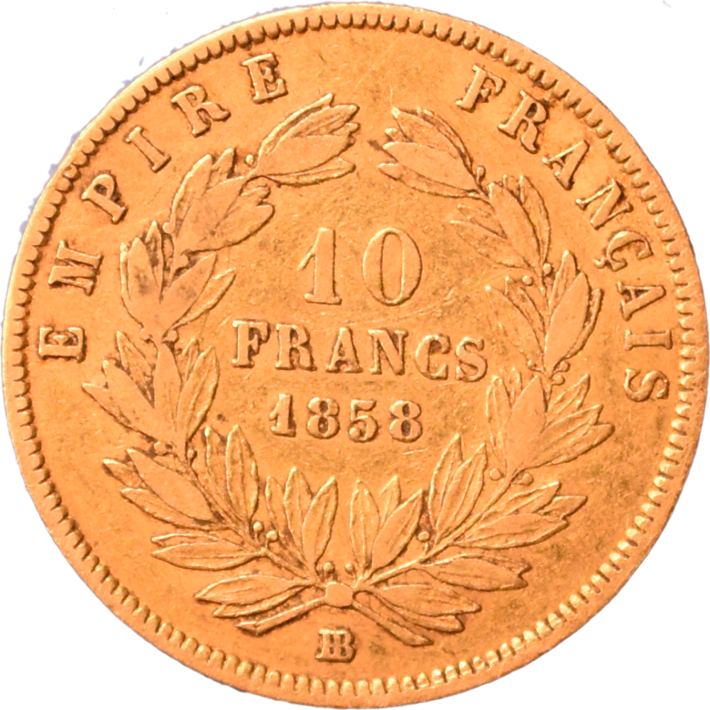 10 francs Napoléon III 1858 BB TB revers