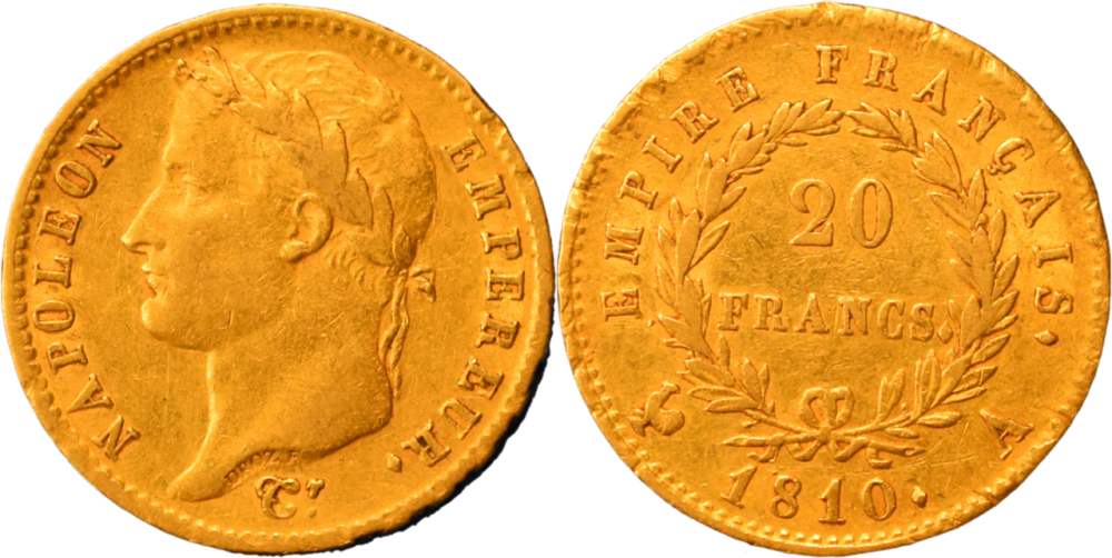 20 francs Napoléon 1810 A TTB droit et revers