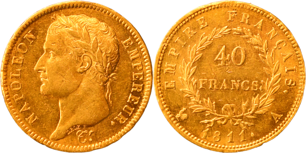 40 francs Napoléon Ier 1811 A TTB+ droit et revers