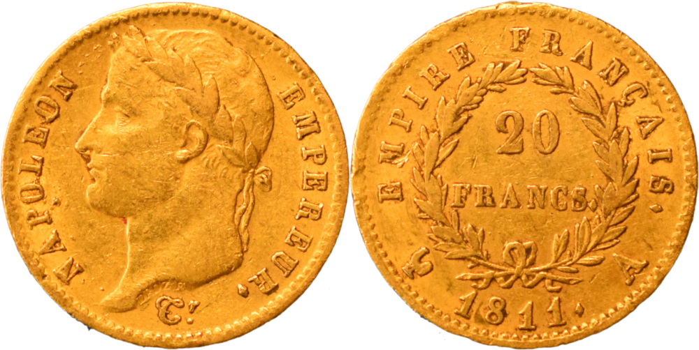 20 francs Napoléon 1811 A TTB droit et revers