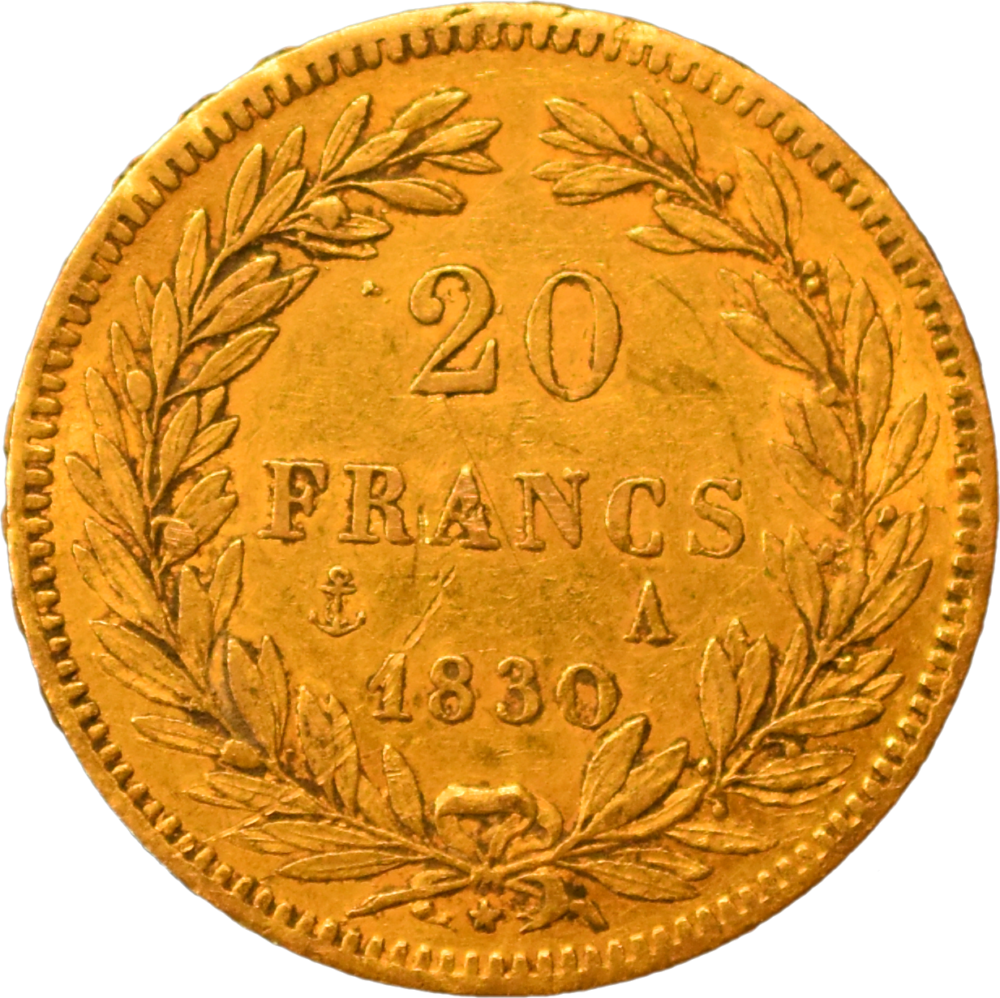 20 francs Louis-Philippe 1830 A TTB R2 revers