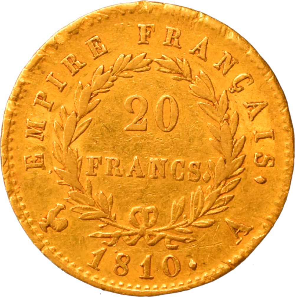 20 francs Napoléon 1810 A TTB revers