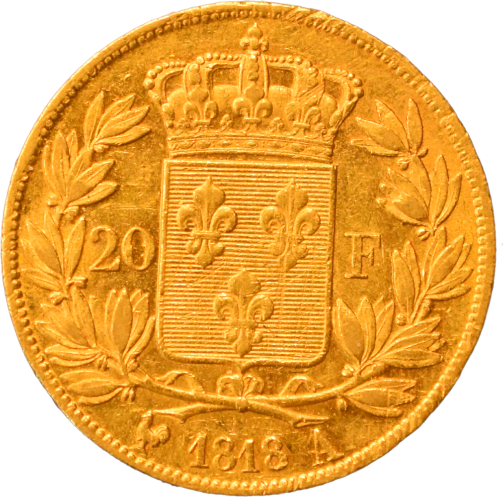 20 francs Louis XVIII 1818 A TTB+ revers