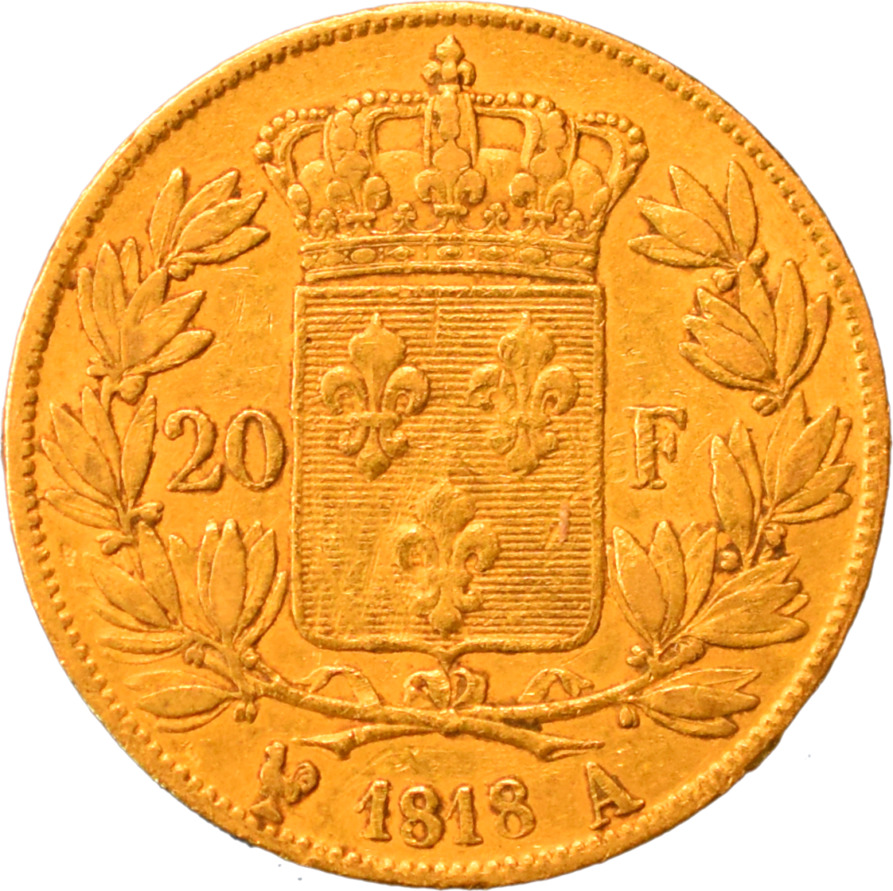 20 francs Louis XVIII 1818 A TTB revers